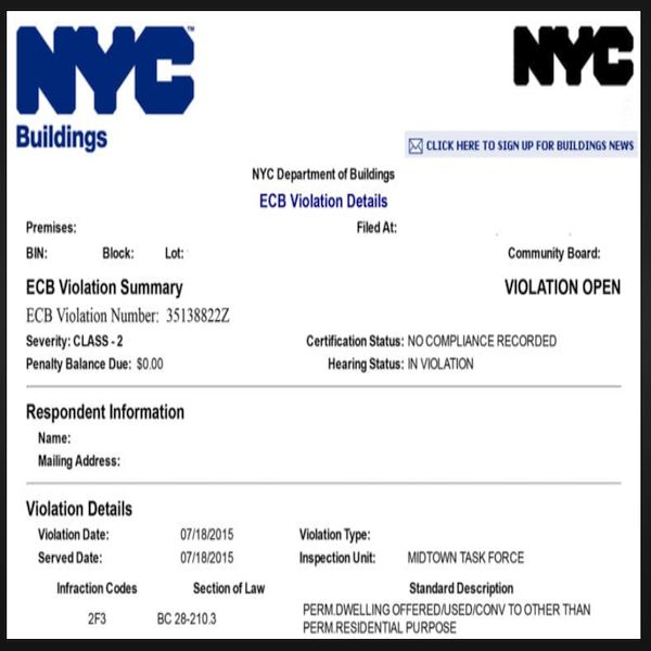 NYC DOB VIOLATION